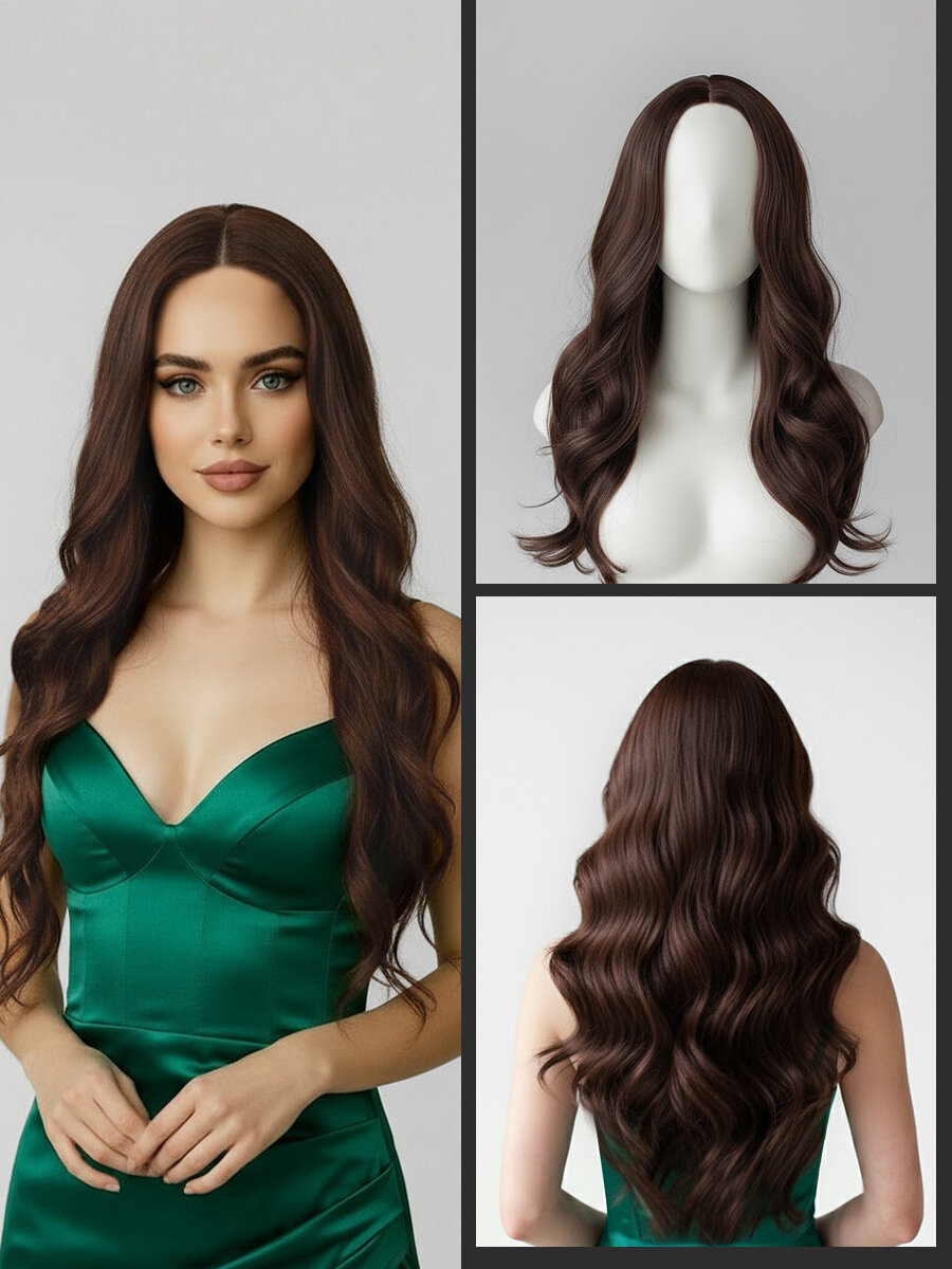 Женский парик синтетический 65 см тон 6 , HAIR COLLECTION имитация натуральных волос, длинные волосы, без челки, шт