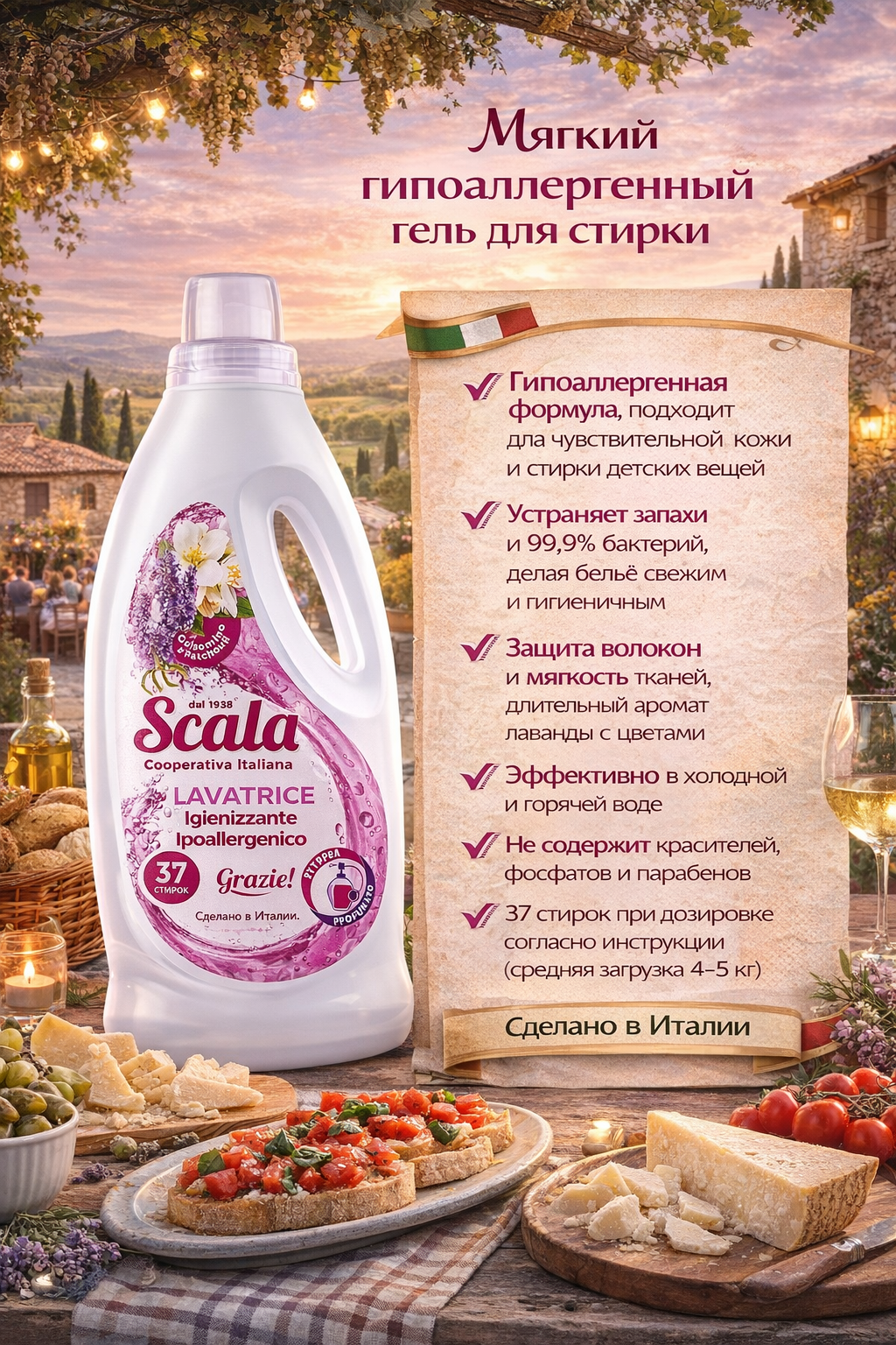 Гель для стирки SCALA Jasmine and Patchouli (Жасмин и пачули), гипоаллергенный, 1,5 л