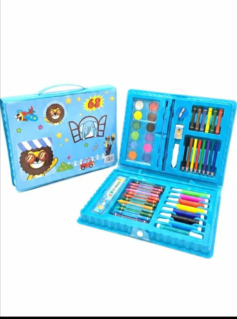 Набор художника с мольбертом для рисования 68, фломастеры, краски, карандаши, мелки, только голубй цвет — фото 1