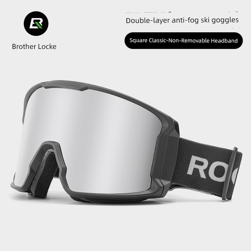 Lock Brothers Скимайки с двойным антизапотеванием для взрослых, черный квадратный каркас, серая линза с белой пленкой,