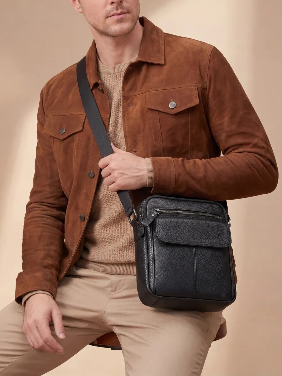 Сумка FAUSTINI, фактура зернистая, черная — фото 1