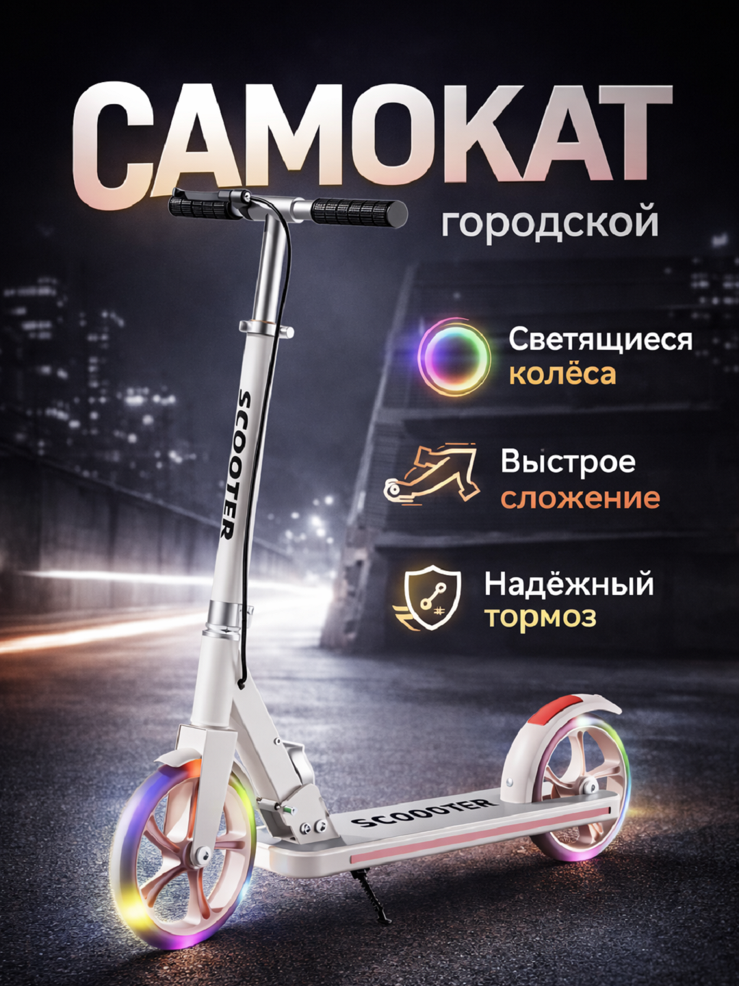 Самокат Urban, городской, с ручным тормозом, 2 колеса, до 85 кг, розовый