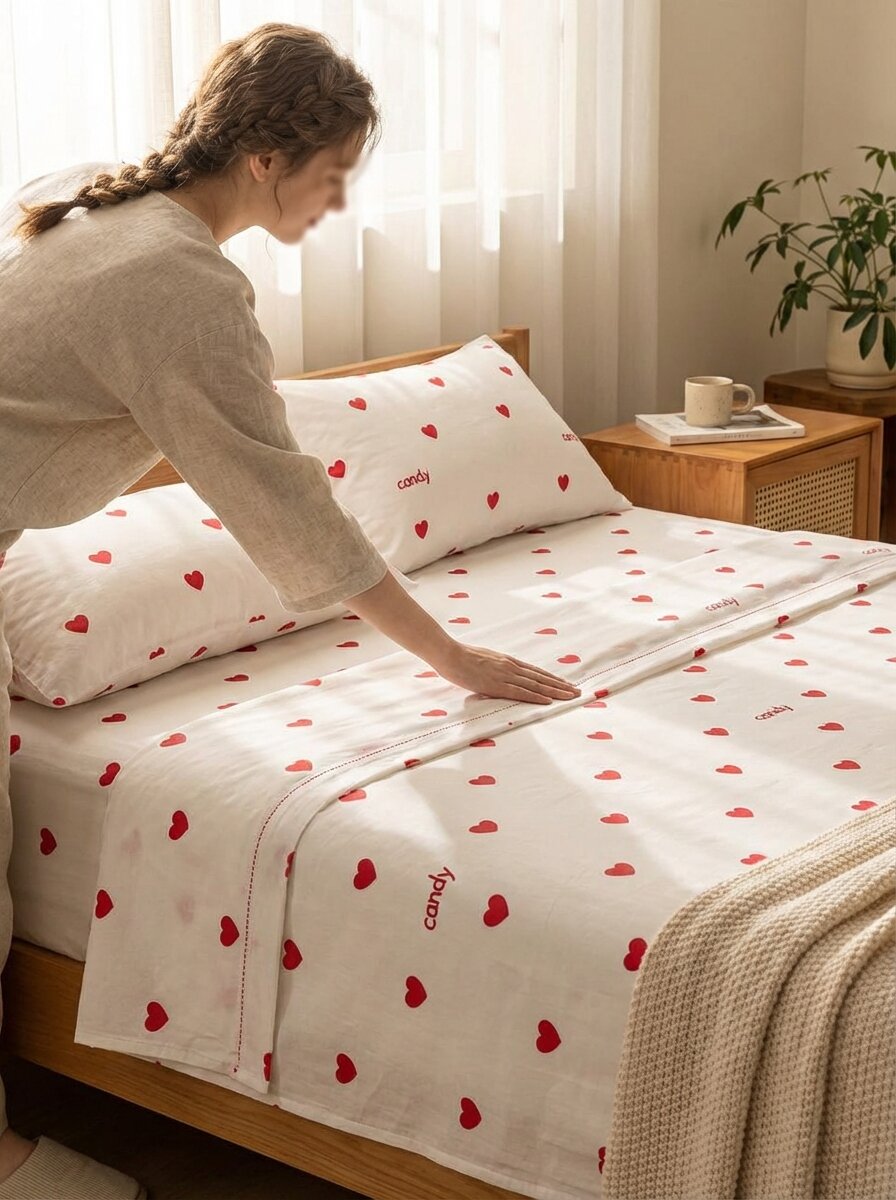Комплект постельного белья Plante "Сердечки", 1,5-спальный, хлопок/плант