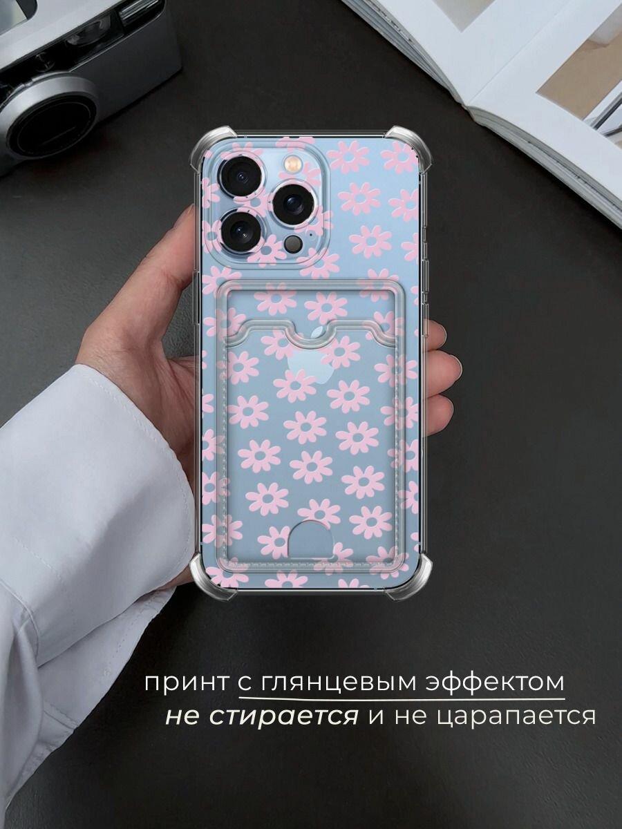 Чехол на Apple iPhone 13 Pro (Айфон 13 Про) с картой и принтом Розовый цветочный узор — фото 1