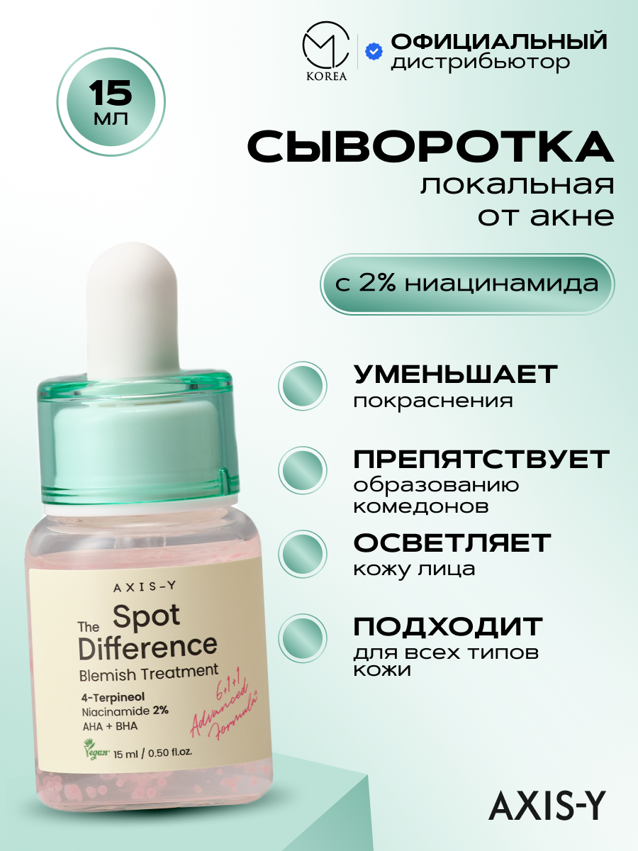 Сыворотка локальная от акне с 2% ниацинамида AXIS-Y Spot the Difference Blemish Treatment 15 мл