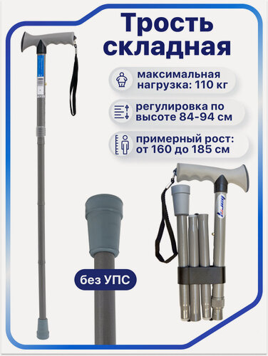 Изображение товара Трость опорная для ходьбы складная 10113 для взрослых, пожилых людей и инвалидов