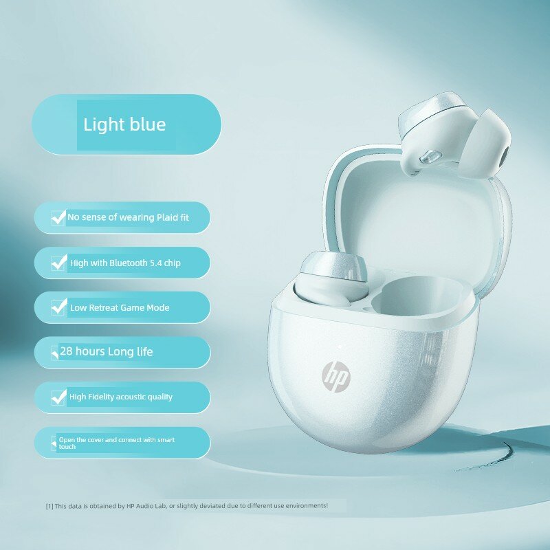 HP Bluetooth Наушники с Высококачественным Звуком, Цвет Светло-Голубой, Компактный Удобный Сидячий Закреп
