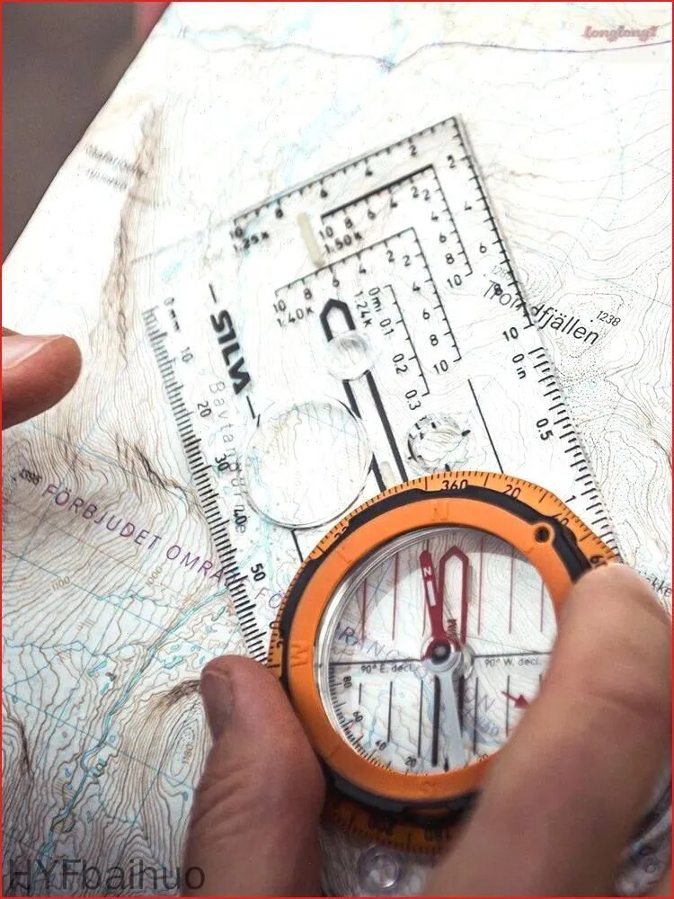 Компас на опорной плите Expedition оранжевый, точность 1°, водонепроницаемый, с лупой и шкалами — фото 1