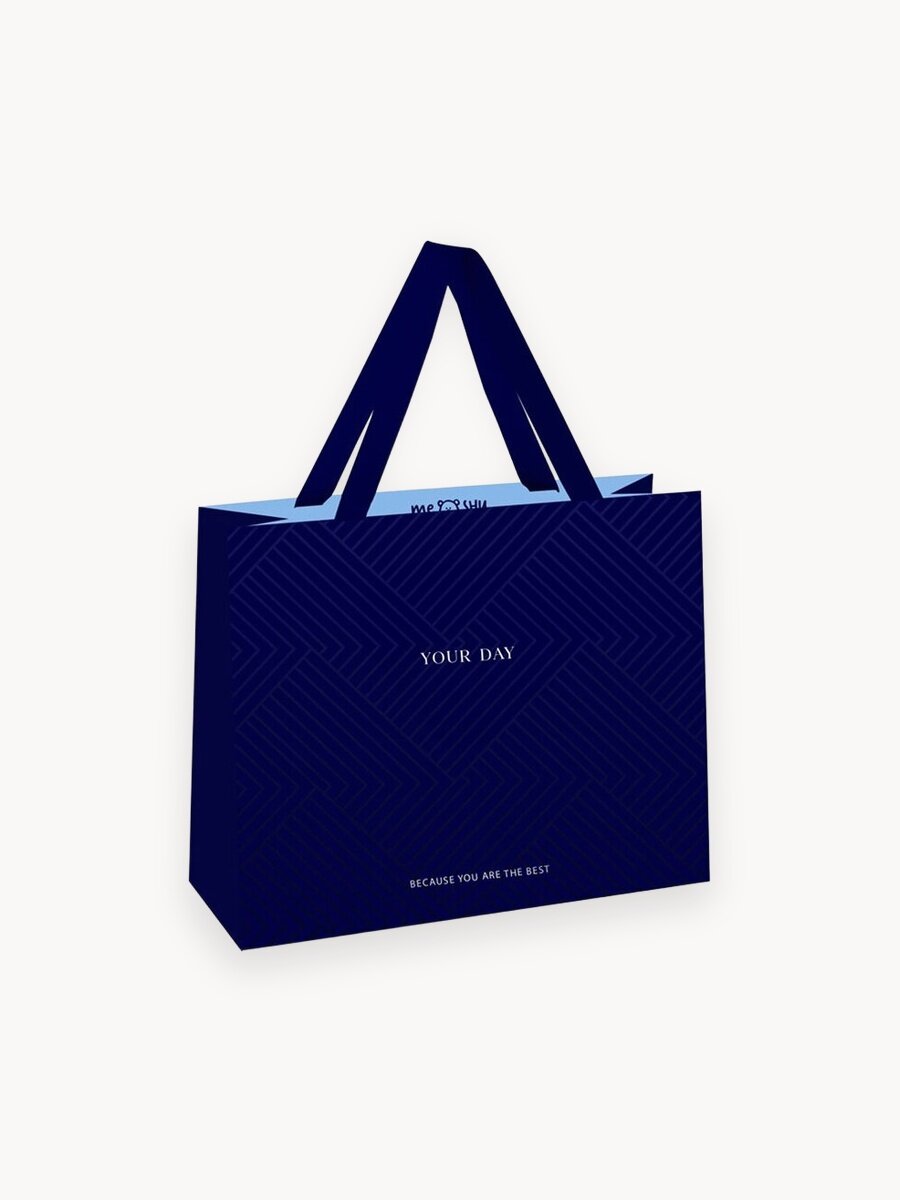 Пакет подарочный 23*18*10 см MESHU "Indigo Hills", отд. фольгой, выборочный лак, матовая ламинация, набор 12 штук