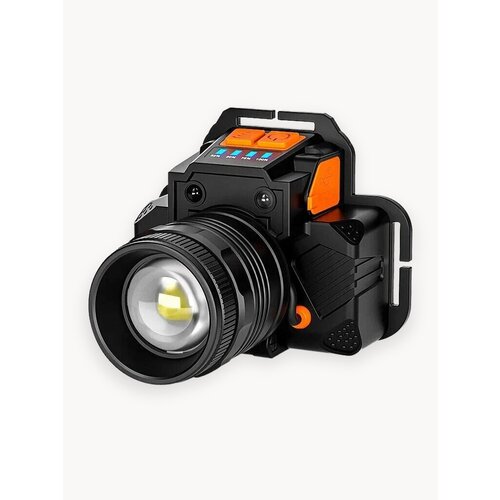 Мощный налобный фонарь Power Bank с ярким светом и углом наклона жёлтый свет