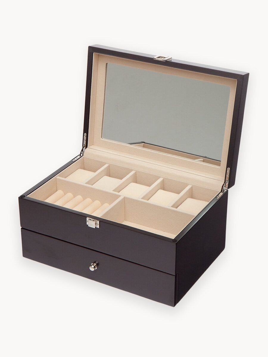 Шкатулка для украшений и часов Ismat S-131BR-NEW, дерево, МДФ, с зеркалом, прямоугольная, 30x20х17 см