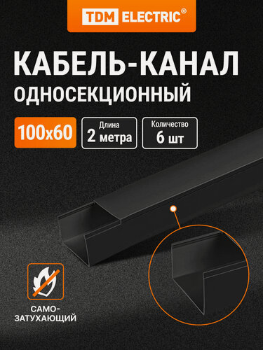 Изображение товара Кабель-канал черный 100х60, 2 метра, упаковка 6 штук TDM Electric
