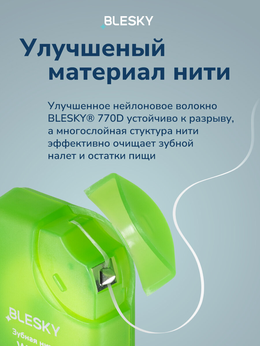 Изображение Вощёная зубная нить BLESKY 50 м, мятная, 2 шт