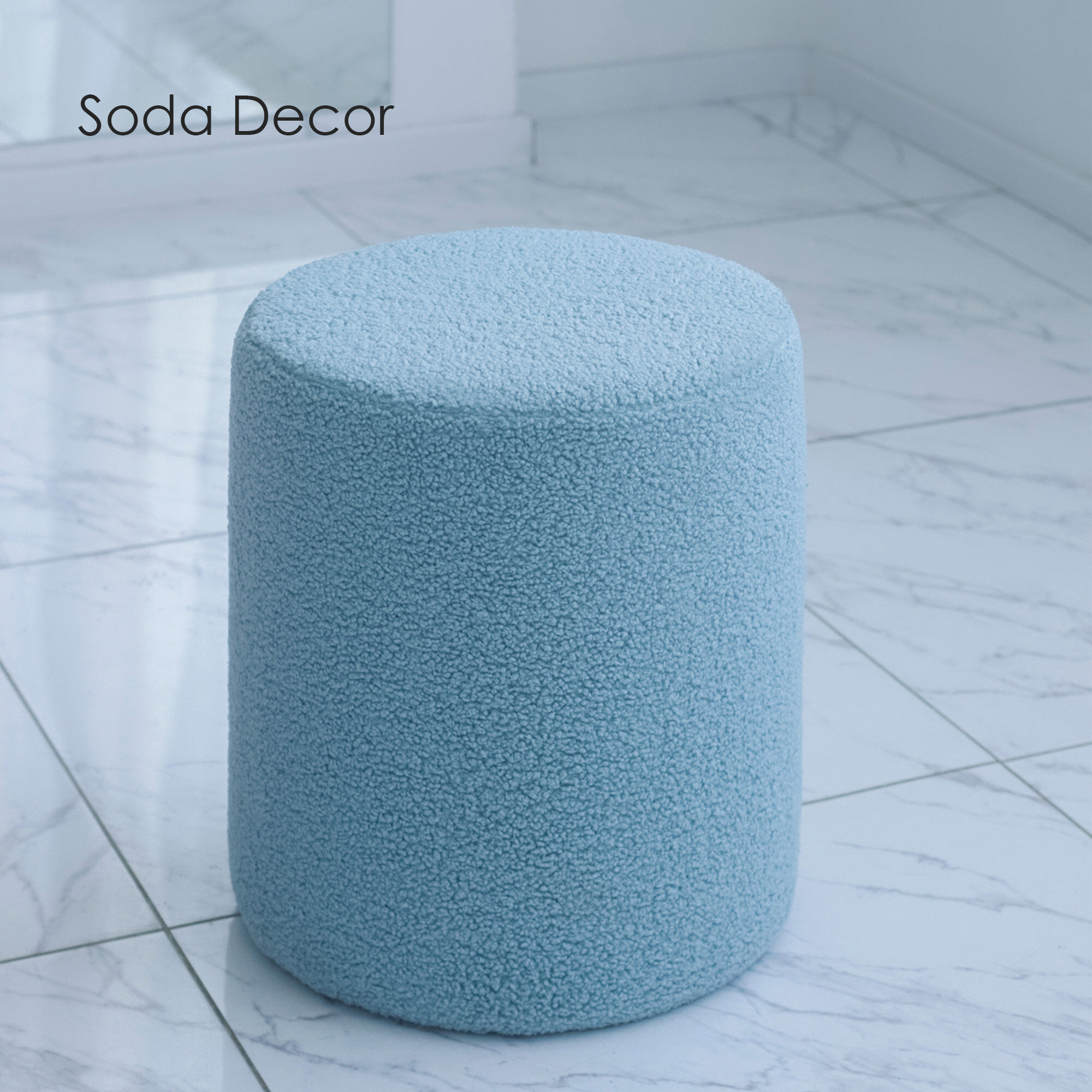 Пуфик в прихожую и спальню для туалетного столоки букле барашек soda decor голубой