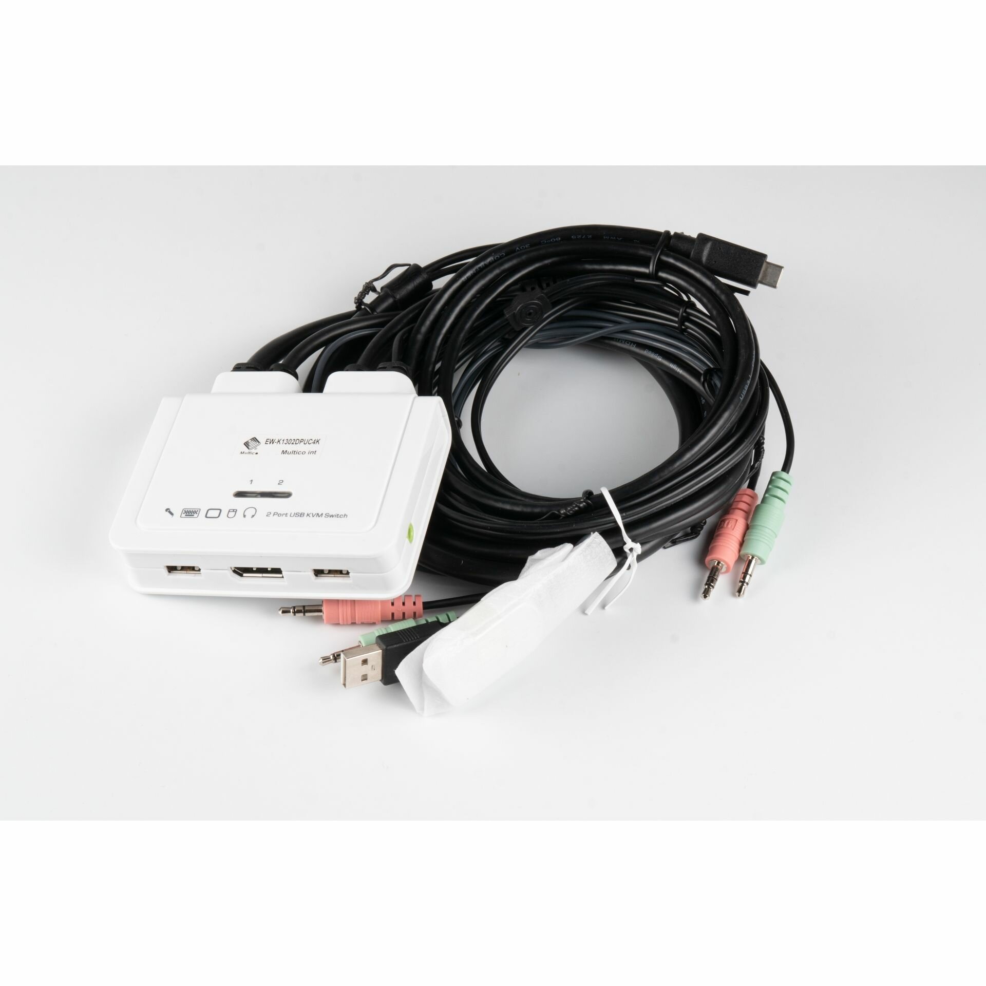 MultiCo EW-K1302DPUC4K KVM-переключатель 2 ком-ра/ноута c USB TYPE C и DP - 1 к монитор DisplayPort, клав-а, мышь, колонки, микрофон, USB