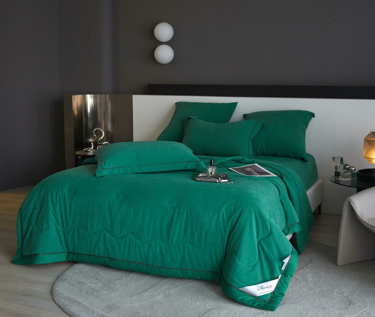 Постельное белье с одеялом евро, простынь на резинке, бархатный сатин Men-27B
