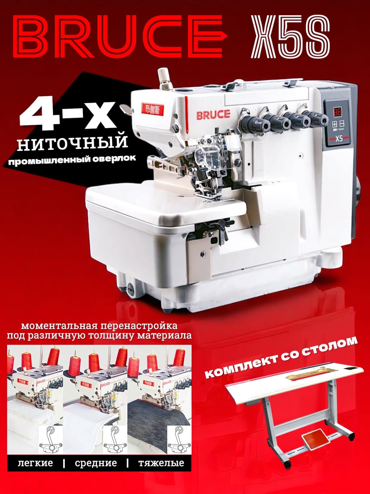 Bruce BRC-X5S-4-M03/333 промышленный четырехниточный оверлок