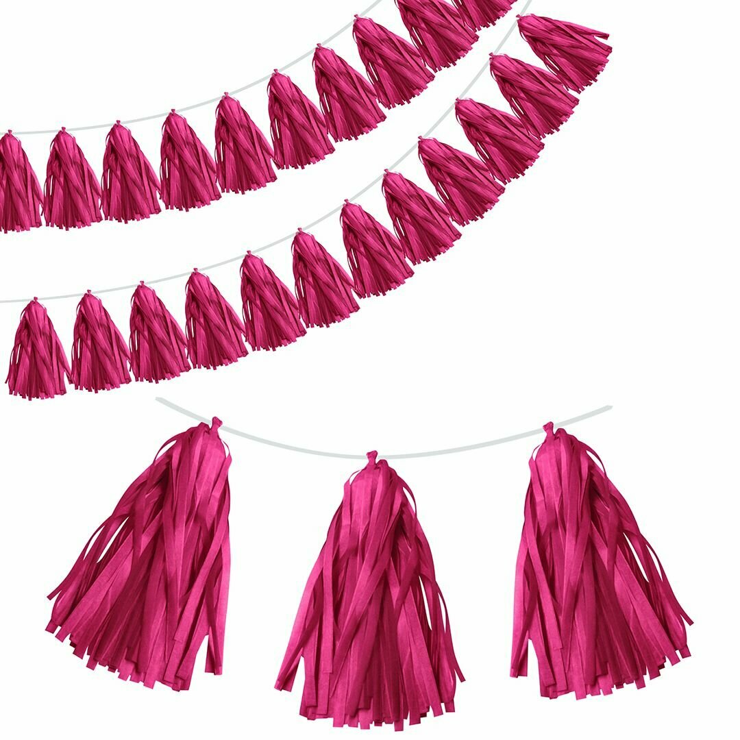 Гирлянда-дождик Волна веселья Тассел, цвет Ярко-розовый, 35х12 см 12 листов