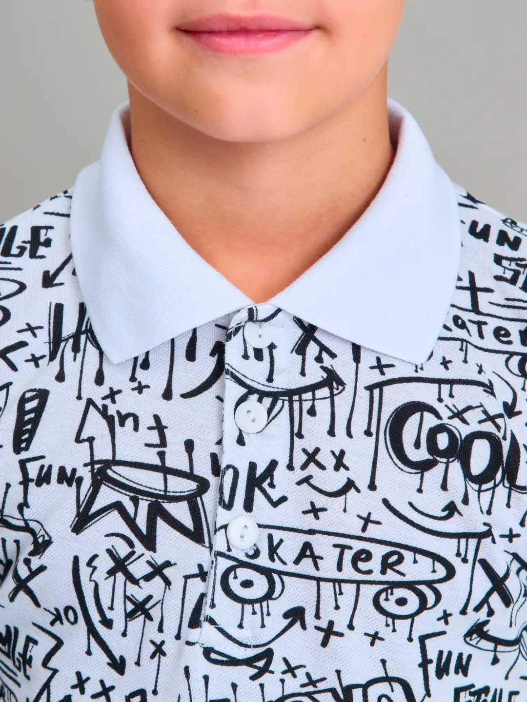 Поло , размер 7 лет, белый/черный — фото 1