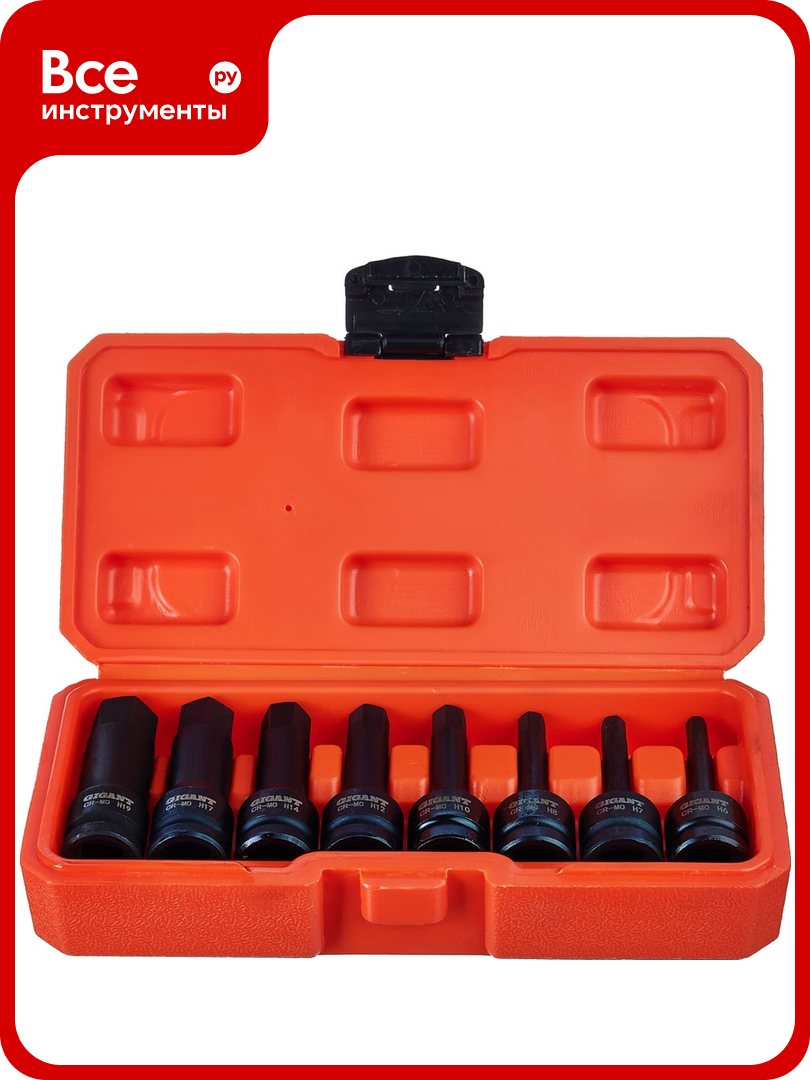 Набор головок ударных HEX, H6-H19, 8 шт, 1/2"DR Gigant G-12H6H19