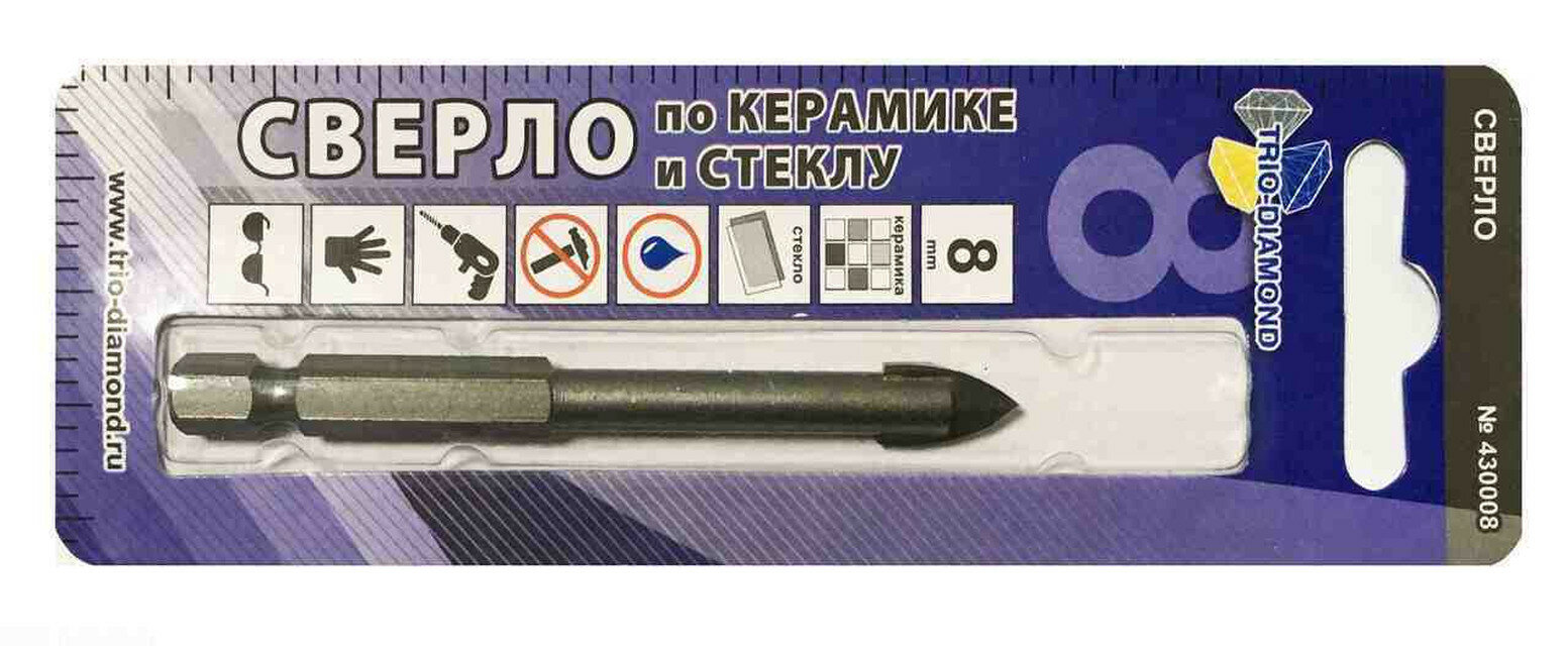 Сверло Trio Diamond 430008 по керамике стеклу шестигранный хвостовик 8мм