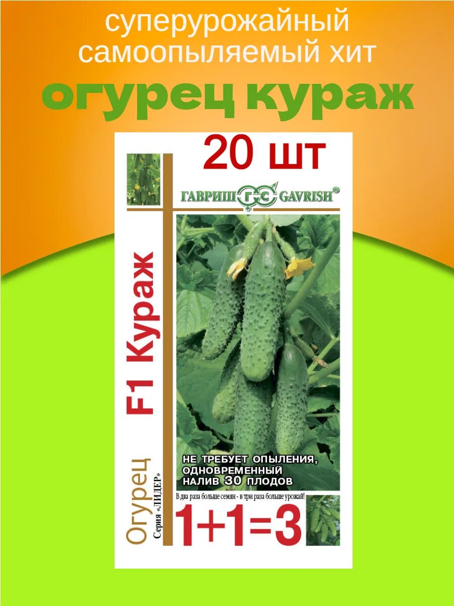 Семена огурцов самоопыляемых для теплиц Кураж 1 пакет 20 шт