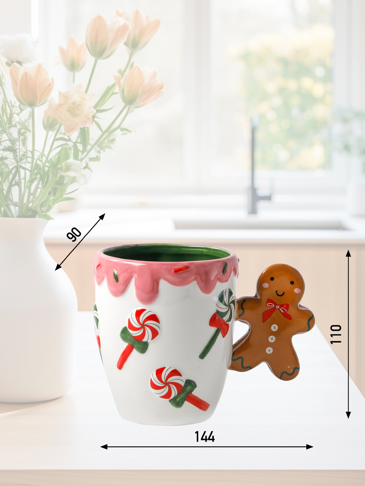 Кружка ULTRAMARIN "Новогоднее печенье", керамика, 400мл, белая — фото 1