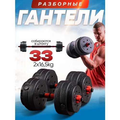 Набор гантелей разборных + гриф 16.5 кг 2шт, 33кг, возможность трансформации в штангу