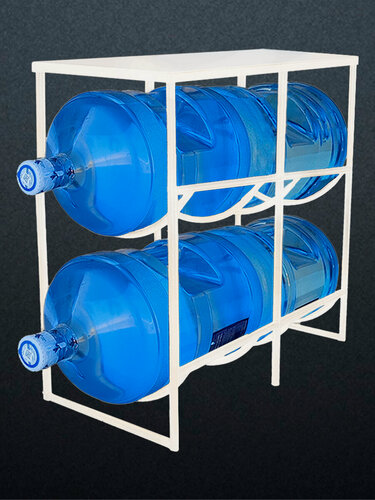 Изображение товара Подставка для 4 бутылей 19 литров, В730хШ620хГ350 мм, со столом для кулера, стеллаж, бутылочница, цвет белый, боковая