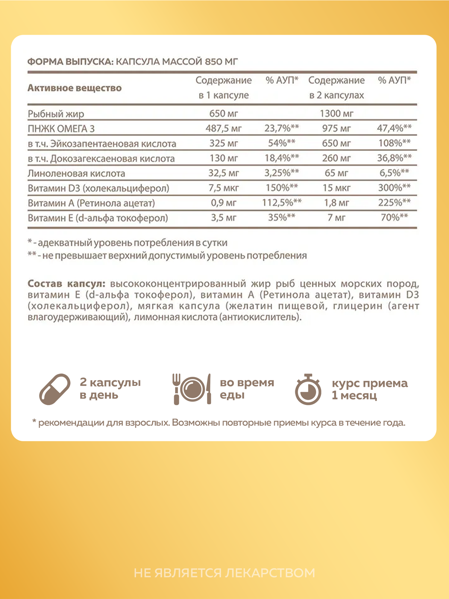 Омега 3 максимальной концентрации + Витамины A E Д3 MISHIDO OMEGA 3, 70 капсул рыбий жир для сердца мозга и иммунитета — фото 1
