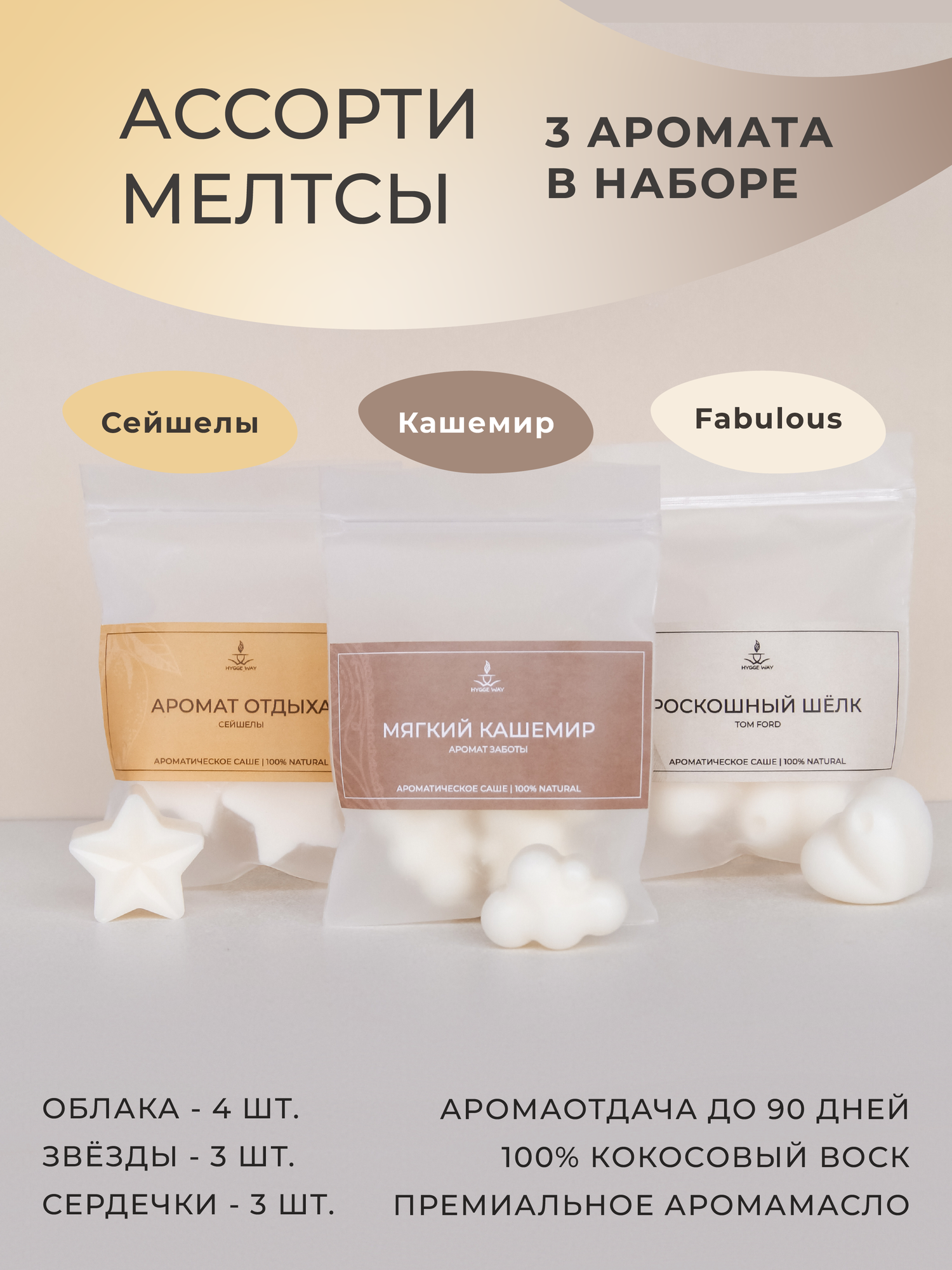 Саше для шкафа и белья ароматическое "Hygge Way". Ароматизатор в шкаф и мелтсы для одежды "Ассорти АСМ-3"