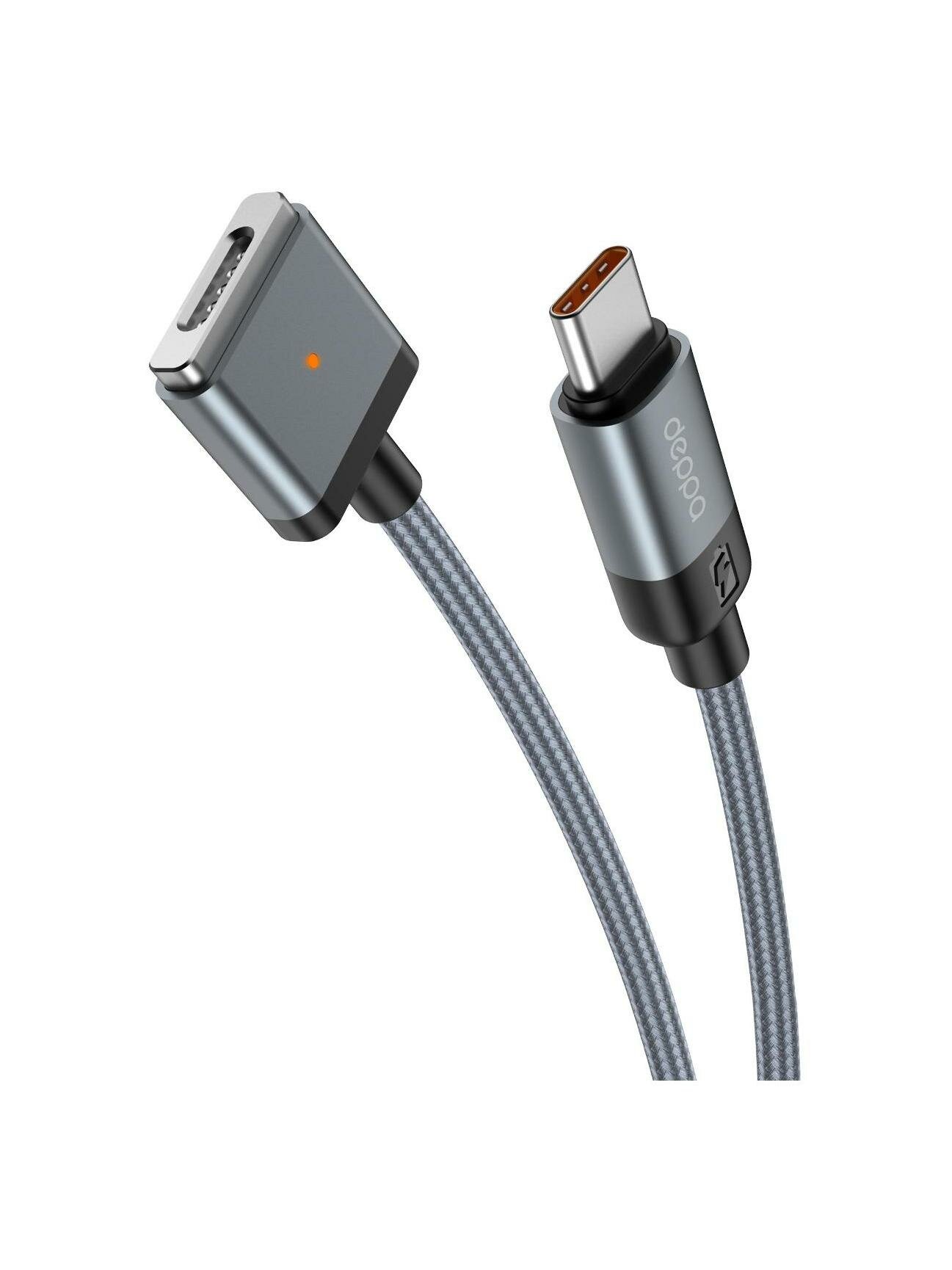 Зарядный кабель Deppa USB-C - Magsafe 2, 60W, 2м, магнитный, нейлон, серый, (72562)