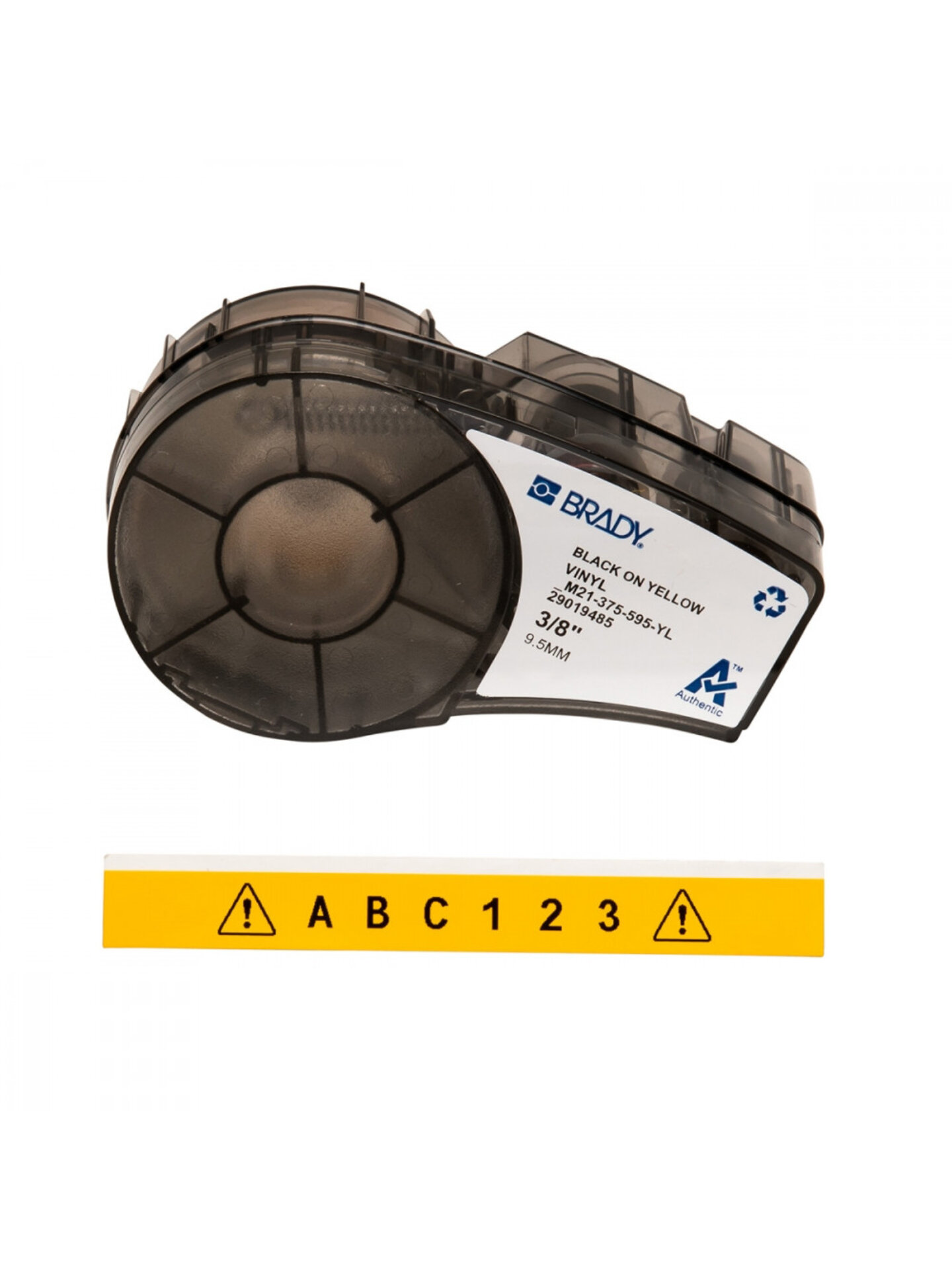 Лента Brady M21-375-595-YL винил черный на желтом 9.53 мм×6.4 м