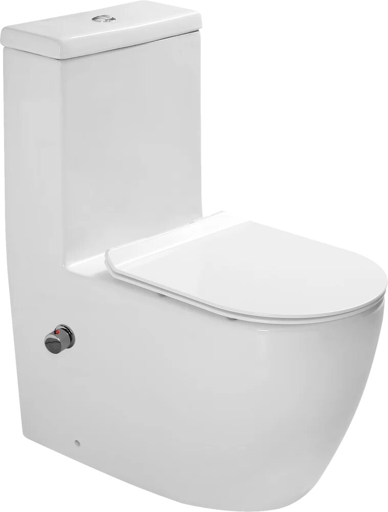 Унитаз-моноблок напольный SantiLine SL-5011SM-BD с микролифтом безободковый фаянсовый антивсплеск белый с нижним подводом с биде овальный