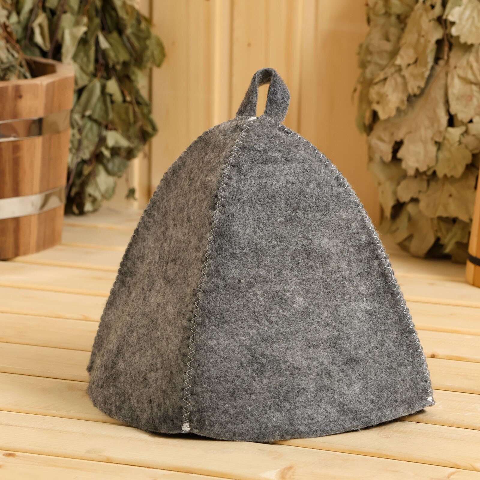 Шапка для бани "Добропаровъ", войлок, шерсть, серая, 22х25 см