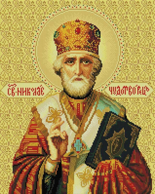 Алмазная мозаика Белоснежка "Николай Чудотворец" / 40х50 см / На подрамнике
