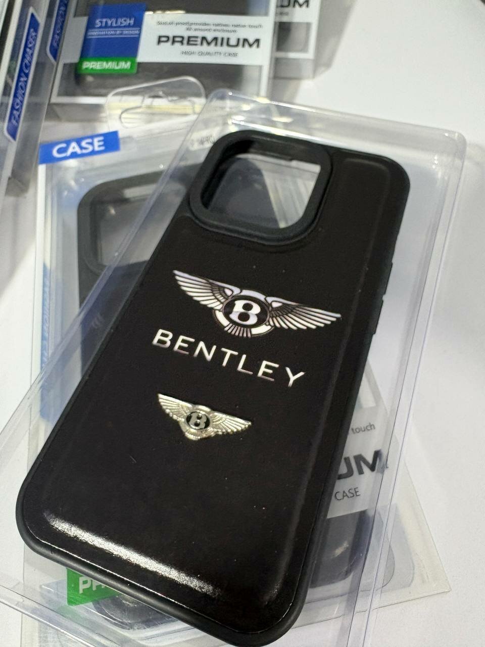 Чехол Bentley, для iPhone 13 ProMax, универсальный, кожаный, черный