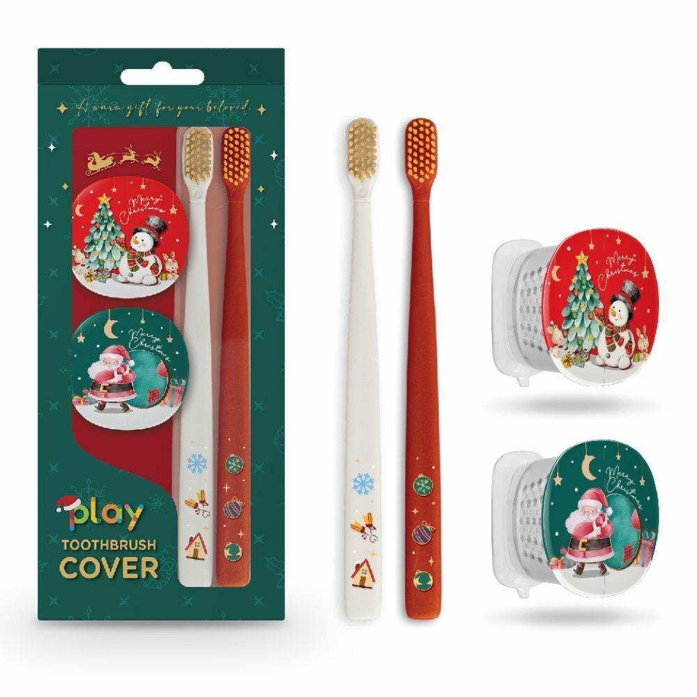 Новогодний набор зубных щеток для взрослых: Снеговик + Дед Мороз