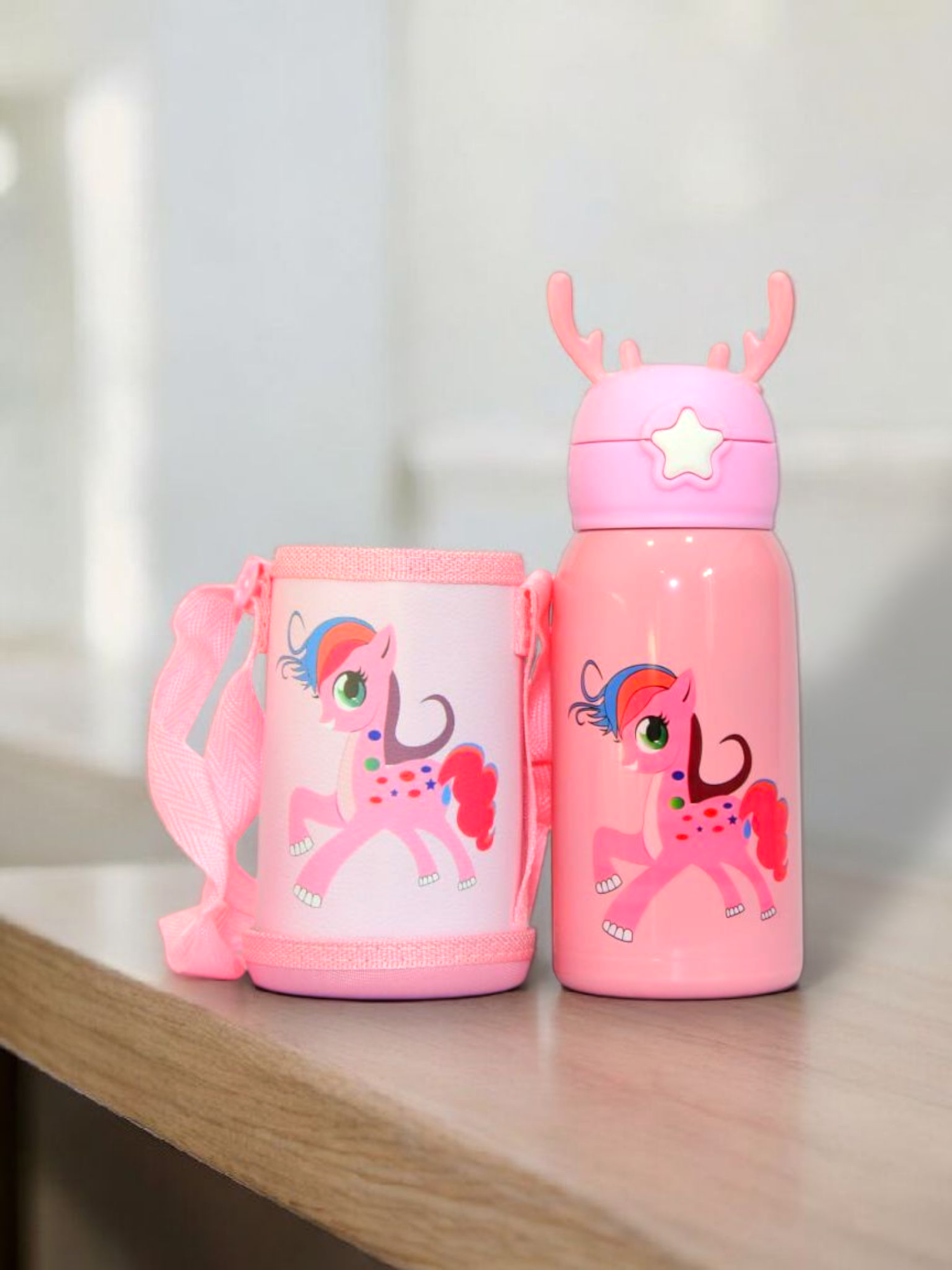 Термос детский "Рожки", с чехлом, нержавеющая сталь, 500мл розовый — фото 1