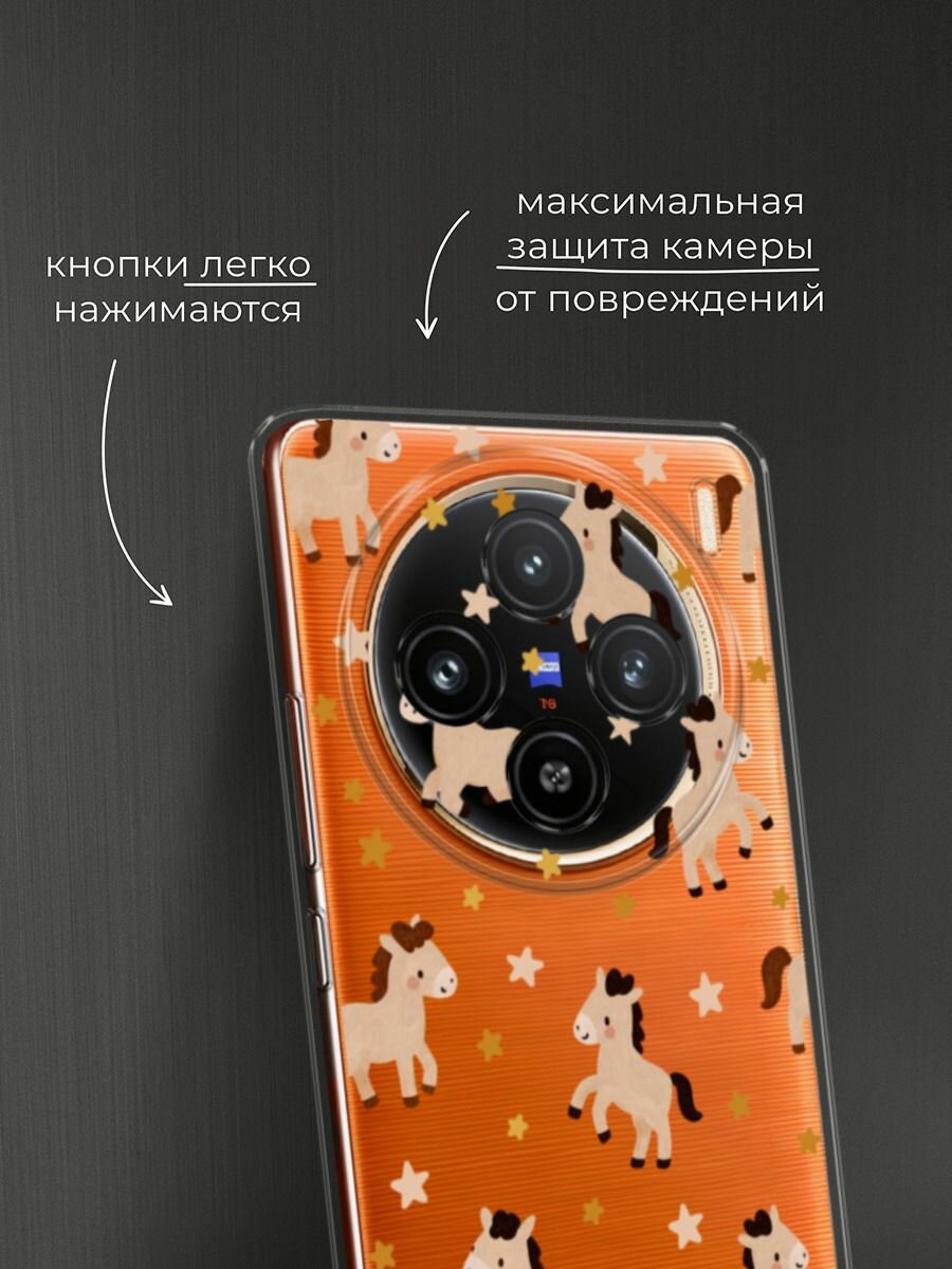 Чехол на Vivo X100 / Виво X100 с принтом "Лошадки и звездочки паттерн 2", прозрачный — фото 1