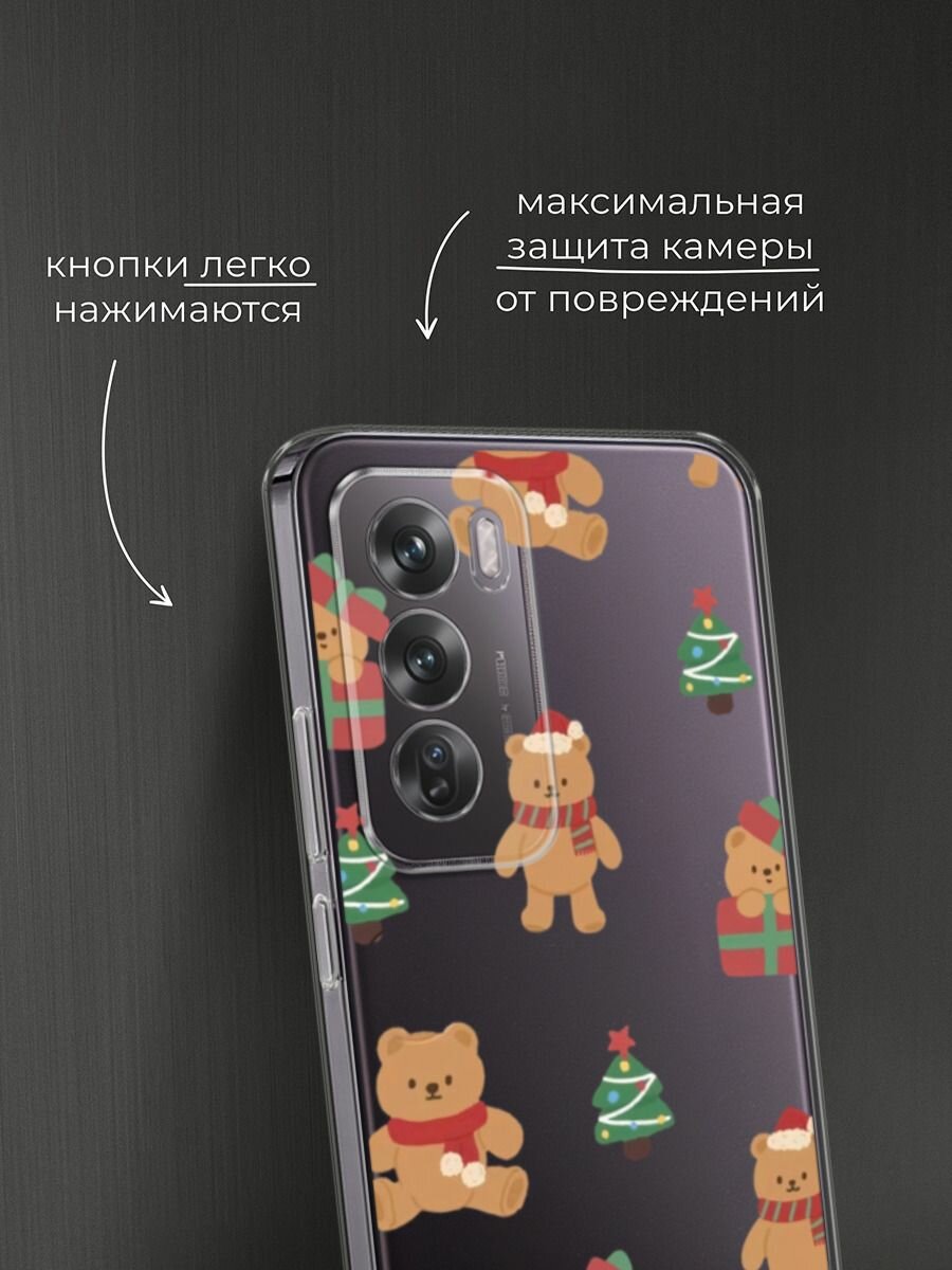 Чехол на Oppo Reno 12 Pro / Оппо Рено 12 Про с принтом "Игрушечный новогодний мишка", прозрачный — фото 1
