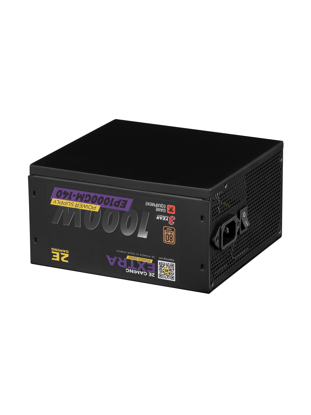 Блок питания 2E Gaming Extra Power, ATX,1000Вт, 1 вентилятор 140 мм, модульный, защита, 80+ Gold, чёрный,2E-EP1000GM-140