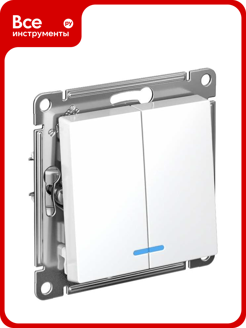 Механизм выключателя Systeme Electric 2-кл. ATLAS DESIGN с подсветкой сх.5а 10АХ белый ATN000153