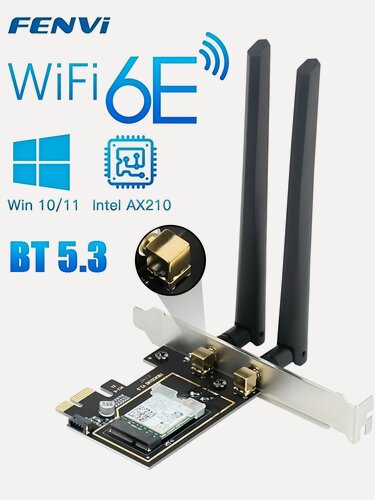Изображение товара WiFi адаптер для компьютера / Intel AX210NGW Wi-Fi 6E, Bluetooth 5.3, PCI-E / 2.4ГГц, 5ГГц, 6ГГц