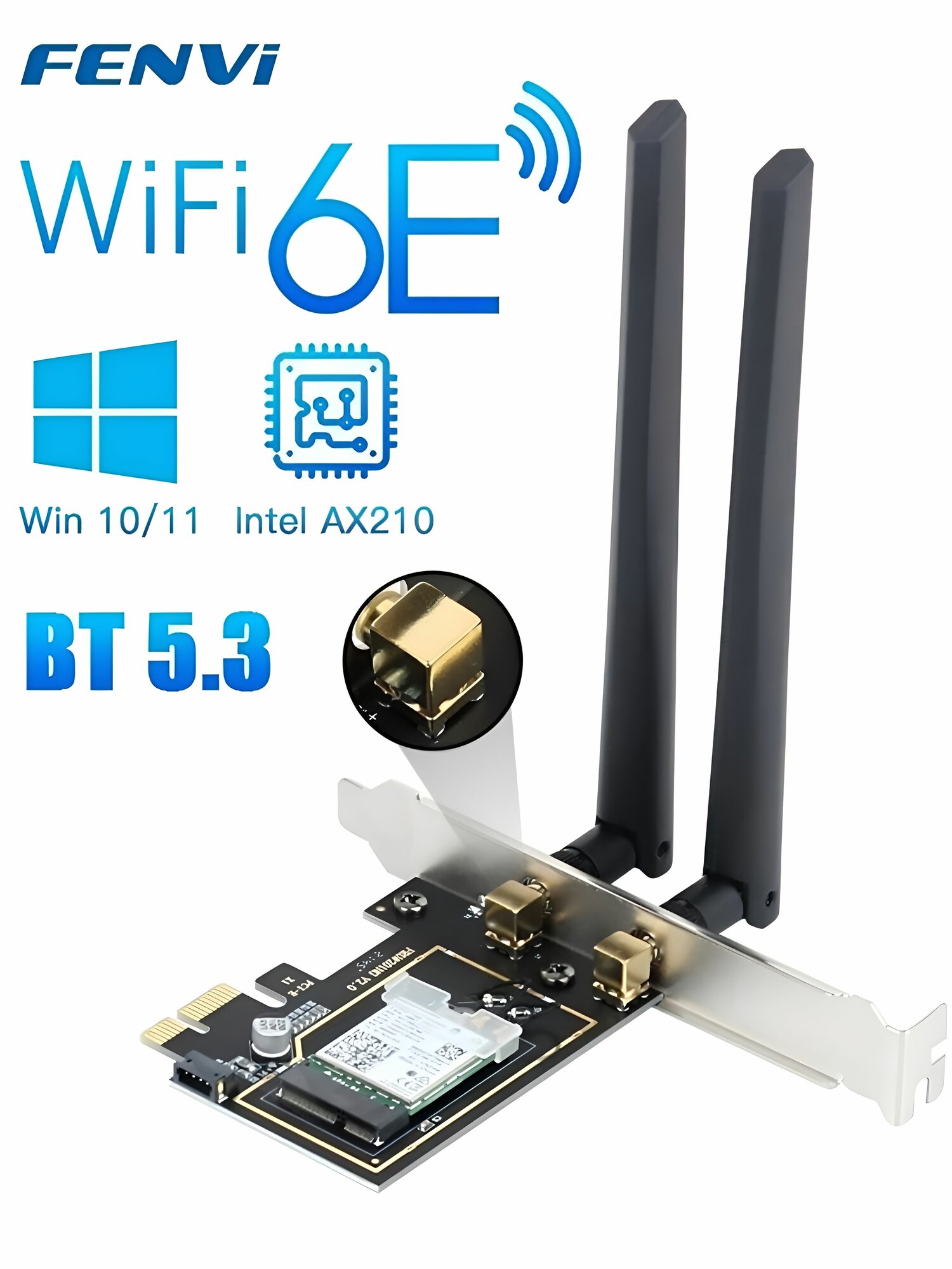 WiFi адаптер для компьютера / Intel AX210NGW Wi-Fi 6E, Bluetooth 5.3, PCI-E / 2.4ГГц, 5ГГц, 6ГГц