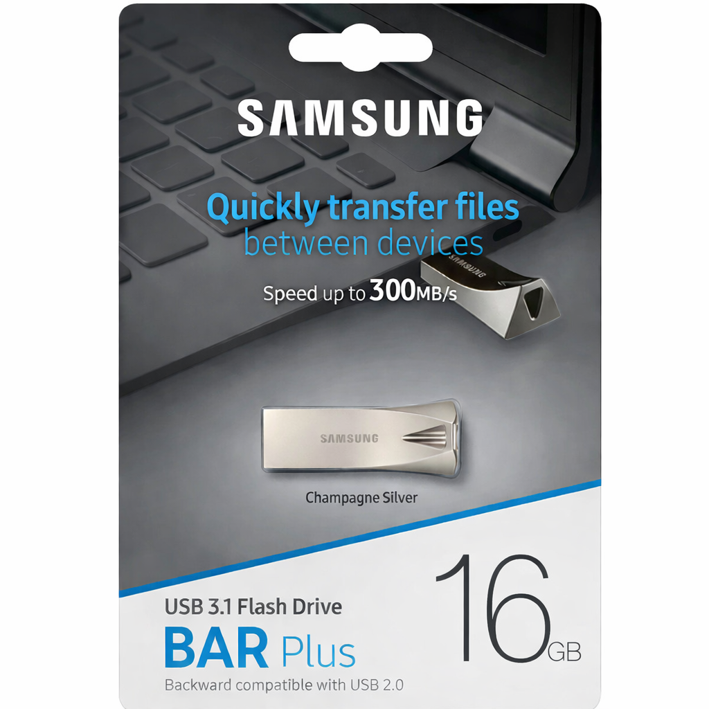 Компактная и надежная USB флешка -Samsung BAR Plus - скоростью до 300 МБ Металлический корпус, стильный дизайн 16GB