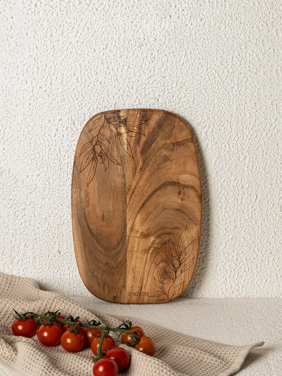 Доска сервировочная DeNASTIA Olivia акация закругленные края, с узором 20x30x1,5 см, коричневый, KB00092