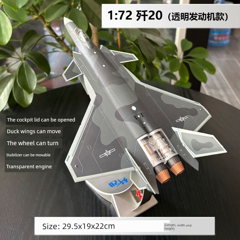 Модель истребителя J-20 в масштабе 1:72, алюминиевая с прозрачным двигателем, коллекционный авиационный экспонат