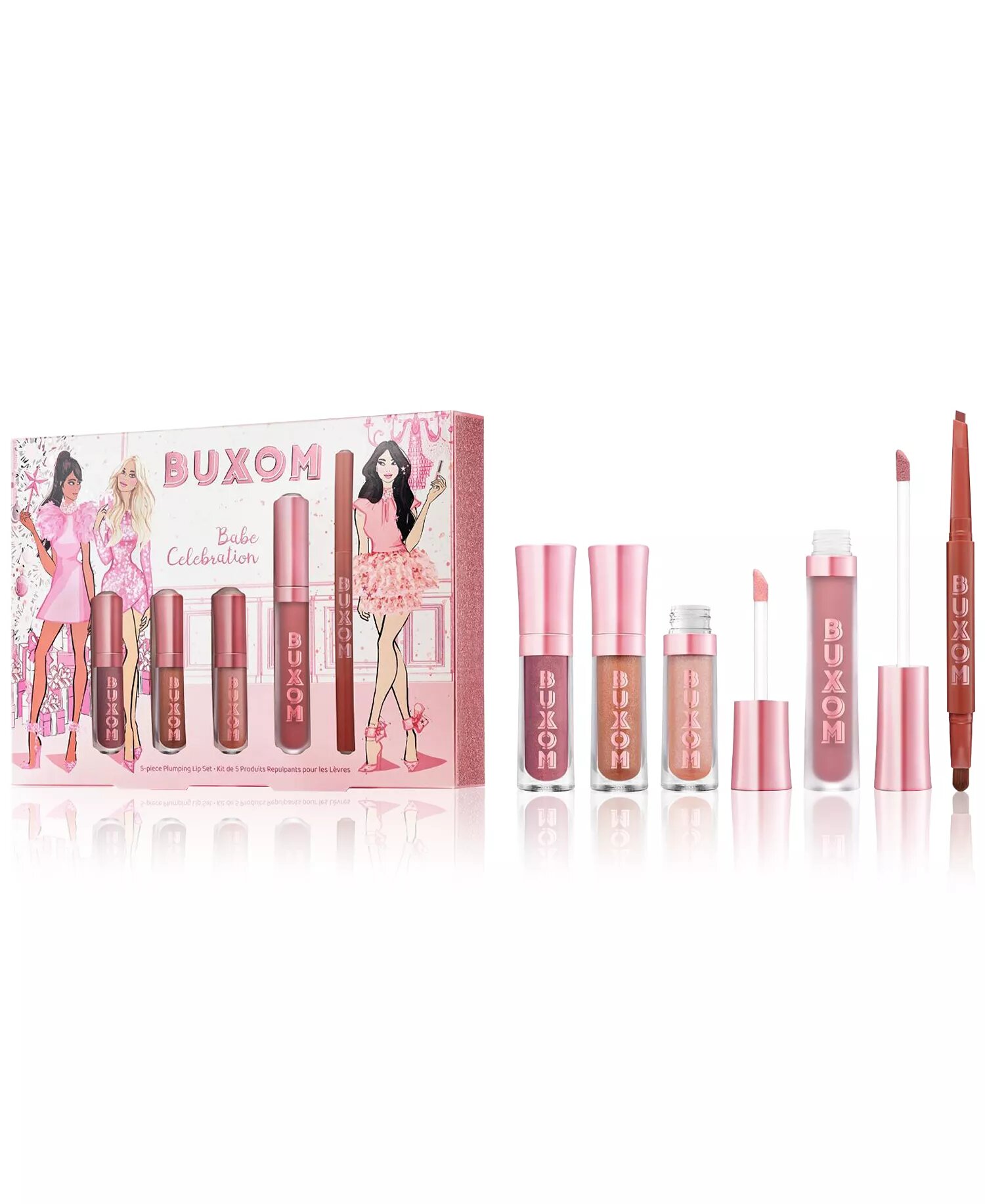 Buxom Babe Celebration 5 шт: plumping lip cream Dolly + lip liner + 3 mini lip polish, зеркальный блеск