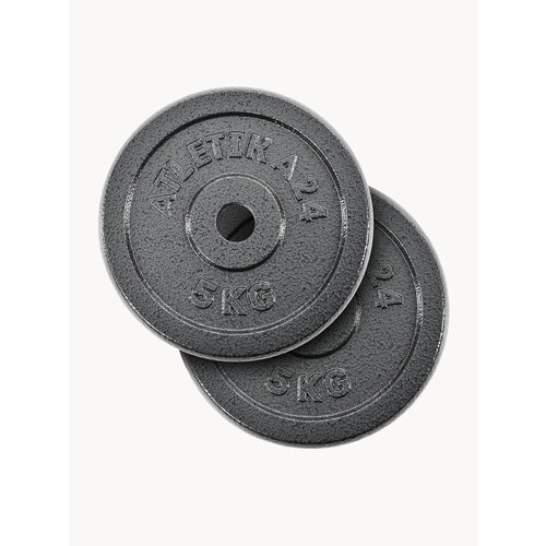 Блины для гантели и штанги 10 кг Atletika24 набор 2 шт. по 5 кг; чугунные диски для штанги/гантелей 25 мм